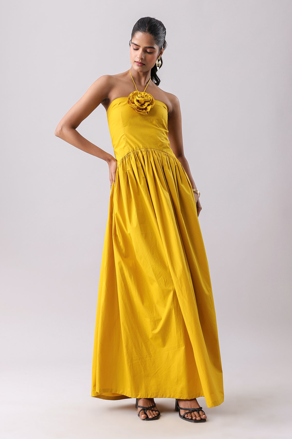 Buy Yellow 3D Floral Maxi Dress by Why Look West for women online at ScrollnShops